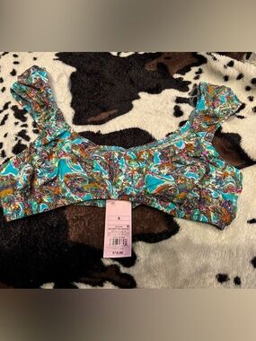 Turquoise Paisley Print crop Top
